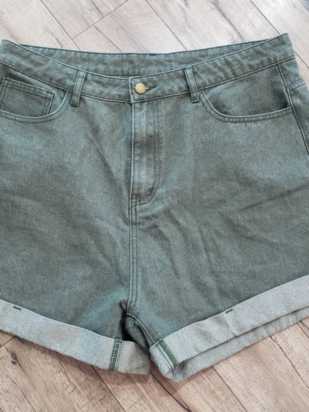 Cider Olive Green High-Rise Cuffed Denim Shorts